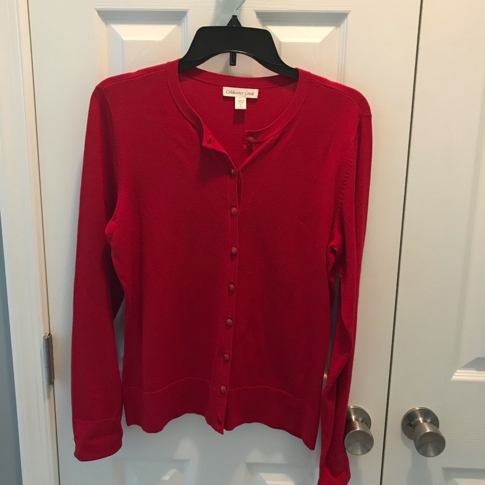 Red button down sweater